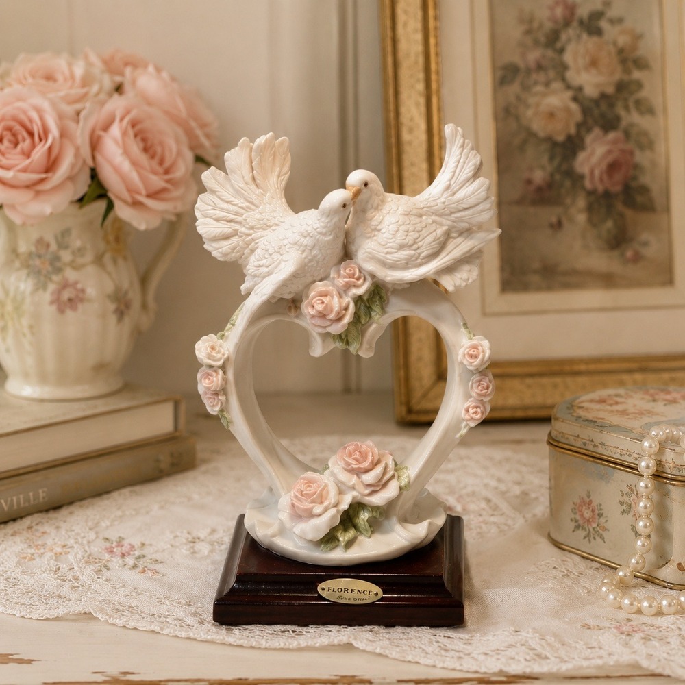 Giuseppe Armani Florence Love Birds Heart Figurine 1998 Italy Capodimonte N Rose